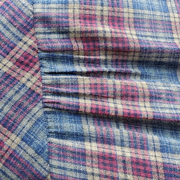 Maison 123 Plaid Burgundy Blue Ruffle Wool Blend Blouse Size Medium - Picture 10 of 15